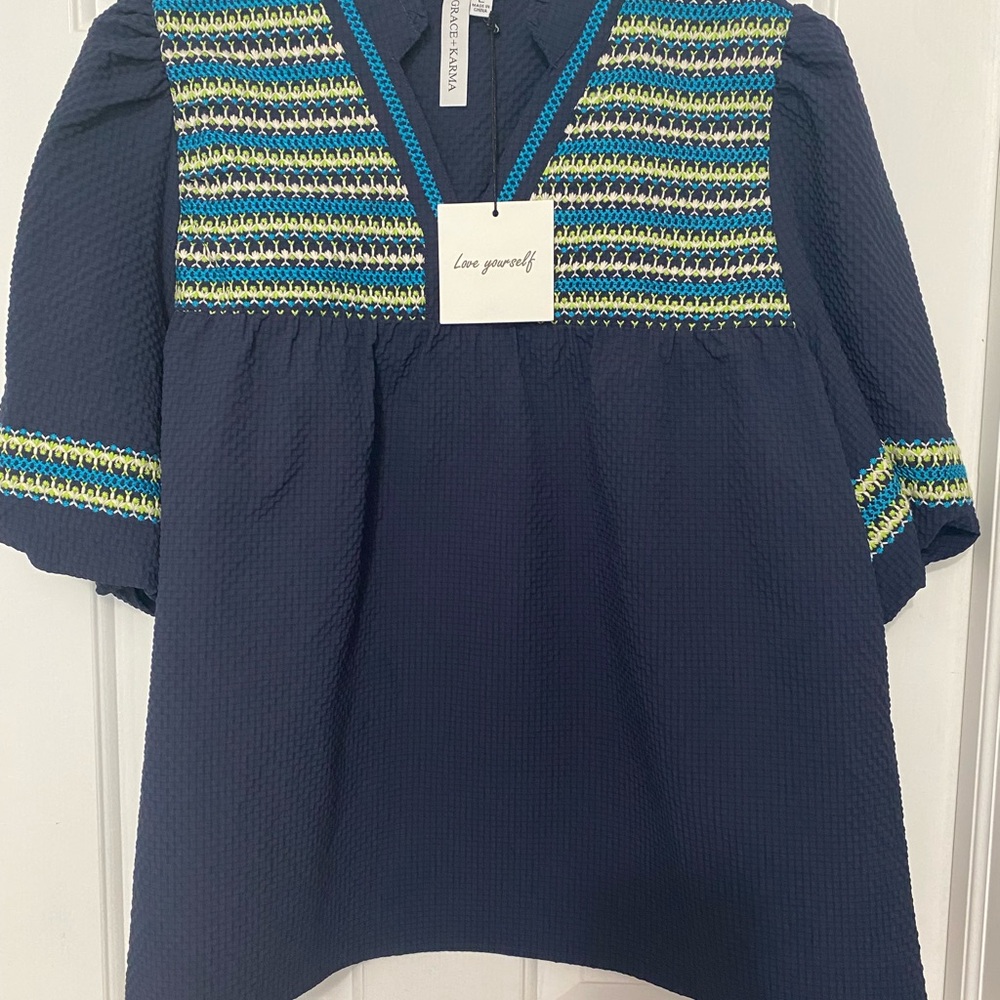 Navy Tunic with Embroidered Accents